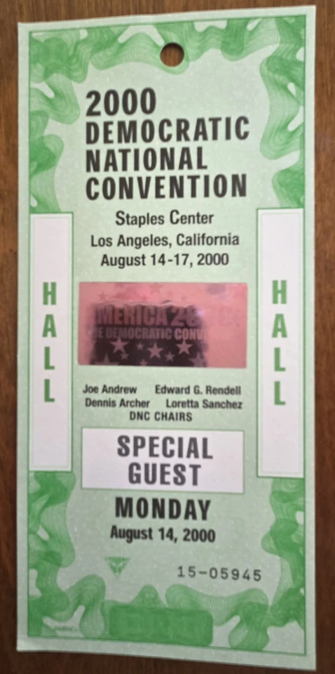 Convención Nacional Demócrata 2000 Los Ángeles, pase especial de salón de invitados 14 de agosto - Imagen 1 de 1