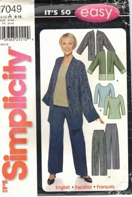 7049 Simplicity Misses Easy Tops Pants Jackets Sewing Pattern Size A 8-18 UC FF - Image 1 of 2