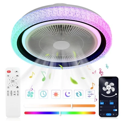 RGBCW Ceiling Fan with Lighting LED Modern Light Adjustable Wind + Remote 6Speed - Image 1 of 4