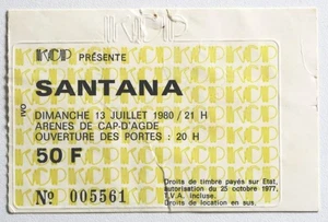SANTANA billet ticket stub concert FRANCE Cap-D'Agde 13/07/1980 KCP - Picture 1 of 2