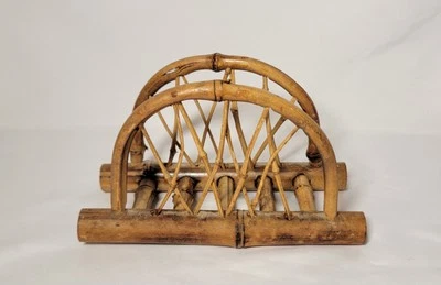 Винтажный бамбуковый держатель салфеток богемное округлый арочный крест узор тики - Изображение 1 из 4