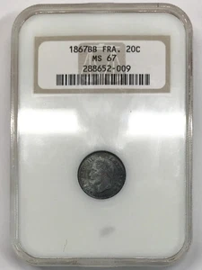 1867 BB FRANCE Silver 20 CENTIMES NGC MS-67 - Old Fatty Holder *Rainbow Toning* - Picture 1 of 4