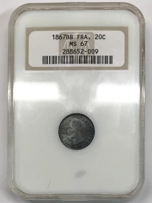 1867 BB FRANCE Silver 20 CENTIMES NGC MS-67 - Old Fatty Holder *Rainbow Toning* - Image 1 of 4