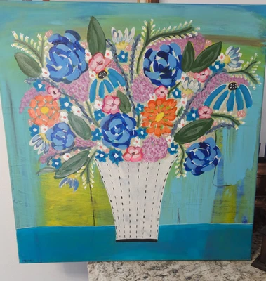 24 x 24 原版帆布表现主义抽象绘画,丙烯酸原版家居 — 第 1/4 张图片