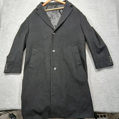 Chaps Men's 46L Black Wool Blend Overcoat 3-Button Long Dress Coat - Image 1 of 4