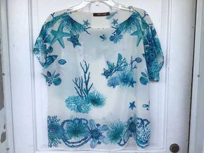 Camisa manga corta roberto cavalli 100 % seda aguamarina y blanca bajo el mar talla 38 M Foto 1 de 4