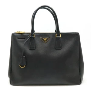 PRADA Galleria Saffiano Handbag Tote Bag Leather NERO Black Gold Hardware - Picture 1 of 9
