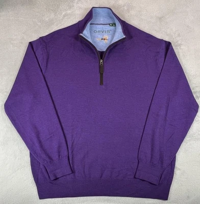 Suéter Orvis Para Hombres XL Púrpura Lana Merino 1/4 Cremallera Tejido Pullover Cuello Simulado Pesado Foto 1 de 4