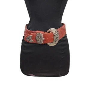 Vintage Southwestern Cowgirl Boho Wide Leather Braided Statement Belt Size Small - Picture 1 of 14
