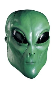 LATEX GREEN ALIEN SPACE COSTUME MASK FANCY DRESS HALLOWEEN COSTUME ACCESSORY - Picture 1 of 2