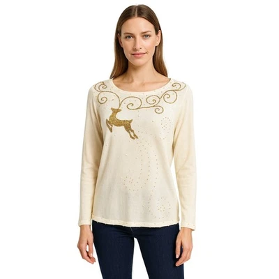 Suéter Berek Mujer Crema Cuentas Reno Navidad Suéter Perlas Grande Foto 1 de 4