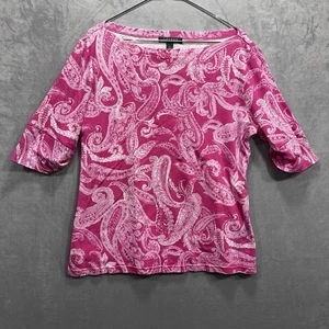 Lauren Ralph Lauren Women’s Orange Paisley Print Boatneck Top Size XL - Picture 1 of 12