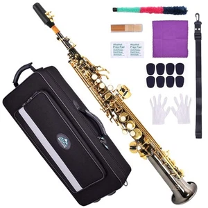 Bb Soprano Saxophone Straight Black Nickel Sax Instruments for Beginners Stud... - Picture 1 of 8