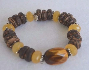 Silpada Wood Honey Jade Tigers Eye Sterling Silver Bead Bracelet Retired B1362 - Picture 1 of 7