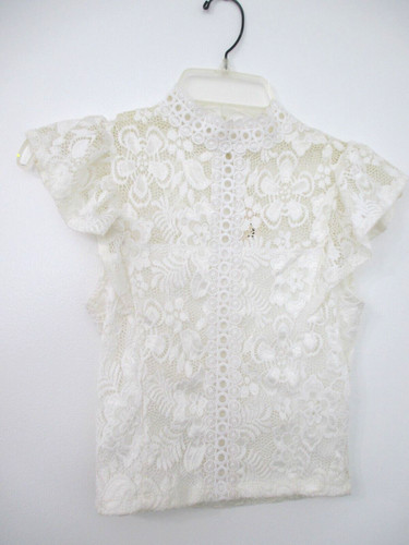 OFF WHITE CAMICIA TOP DONNA ULIVO BIANCO SPORCO AVORIO PIZZO CROP BOHO TAGLIA S SMALL