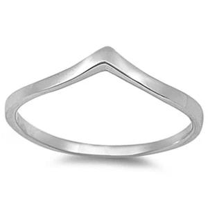 Sterling Silver 925 Women's Fashion Curve V Shape Stack able Ring Band Size 4-10 - Picture 1 of 2