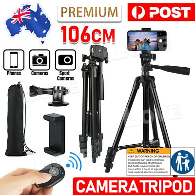 Professional Camera Tripod Stand Mount Remote + Phone Holder for iPhone Samsung - image 1 of 4