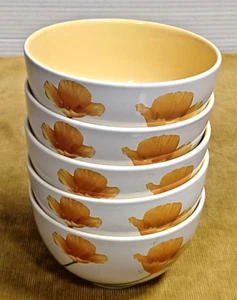 Pfaltzgraff Cereal Soup Bowls Sunshine Yellow Poppy Flower Set of 5 - Picture 1 of 6