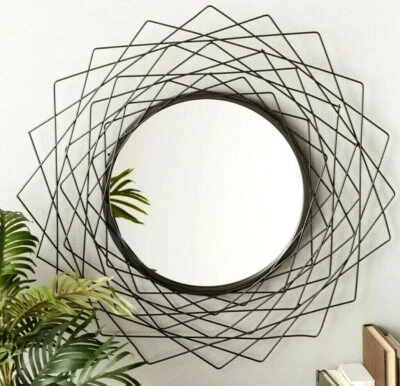 GEOMETRIC BLACK IRON WALL MIRROR ** Intricate, Modern 24" X 24" ** NIB - Image 1 of 4