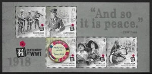 MUH Centenary WWI 1918 Australian Sheet Stamp Set 2018 - Picture 1 of 1