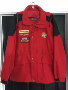 Red Racing Hooded Jacket L Patches Costa Rica Beer Las Canastas Carlos Sandoval - Picture 1 of 12