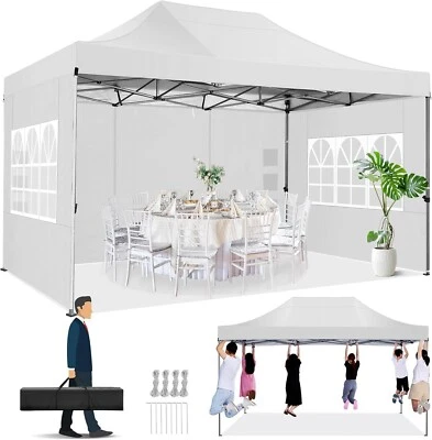 COBIZI Pabellón Plegable 3x4,5m Impermeable Pabellón Tienda Jardín con 4 Pared Lateral Blanco