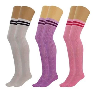 Women’s Colorful Thigh High Boot Socks 3 Pairs Over Knee Soft Warm Stretchy 5-10 - Picture 1 of 12
