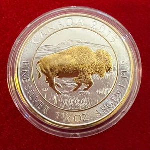 1.25 Troy OZ .9999 Silver 2015 Canadian Bison Coin w/ 24 K Gilding by SFS - Picture 1 of 7