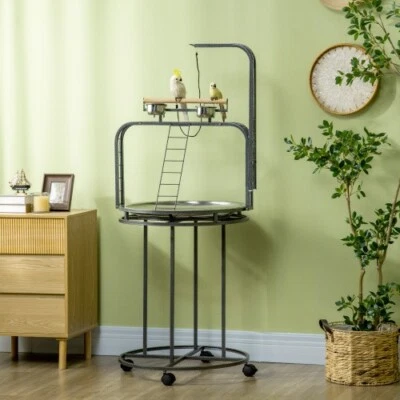 PAWHUT Parrot Stand Large Bird Perch Stand with Toy Hook & 3 Ladders with Easy Grip