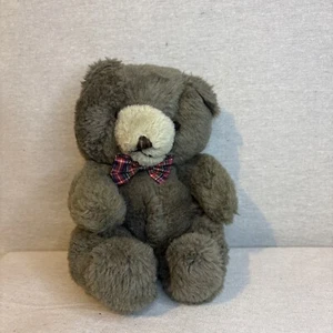 Vintage Cuddle Wit Gray Teddy Bear Plush 9" Bow Tie 1980's Made In Taiwan Nice! - Picture 1 of 6