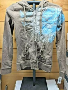 FOX Girls Womans Hoody sweatshirt distressed light brown NEW - Picture 1 of 7