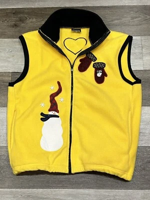 Colete de lã vintage Rich’s Sportswear tamanho M amarelo com zíper luvas boneco de neve em excelente estado usado - Imagem 1 de 4