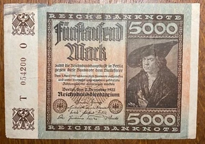 ALLEMAGNE TRÈS BEAU BILLET DE 5000 MARK 1922 (BILL 76) - Picture 1 of 2