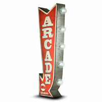 Game Room Double Sided Rustic Metal Marquee LED Light Up Arrow Sign Gameroom 