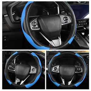 Carbon Fibre Blue Car Steering Wheel Cover Breathable Non-slip Wrap Fit Nissan - Picture 1 of 11