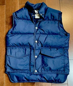 Vintage Woolrich Down Snap Front Puffer Vest Navy Blue 2-Pocket - Size Youth M - Picture 1 of 5