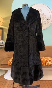 Vintage MCM Black Faux Fur Midi Coat Jacket Made In England Fits Large/Xl - Picture 1 of 19