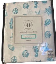 MSH Microfiber Teal Blue White Seahorse Seashell Coral  4pc King Bed Sheet Set