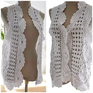 De Colección Y2k Años 90 Suéter Chaleco Crochet Casa Coqueta Boho Abotonada Mujeres Pequeño - Imagen 1 de 12
