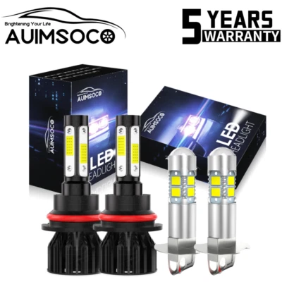 For Ford Mustang 1988-1993 6000K 4X LED Headlight High/Low Fog Light Bulbs Combo - Image 1 of 4
