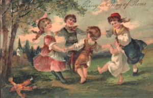 1908 RING A RING OF ROSES antique FINKENRATH Germany embossed postcard - Picture 1 of 2