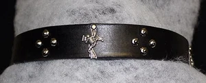 Goth Black Leather Bracelet Skelly Climbing Cross - Bild 1 von 6