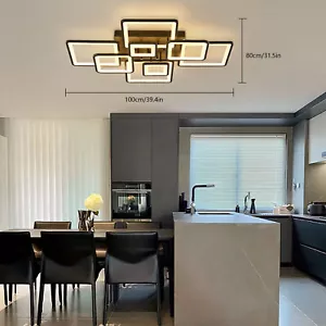 Modern LED Square Ceiling Light Dining Room Dimmable Chandelier W/Remote Control - Picture 1 of 17