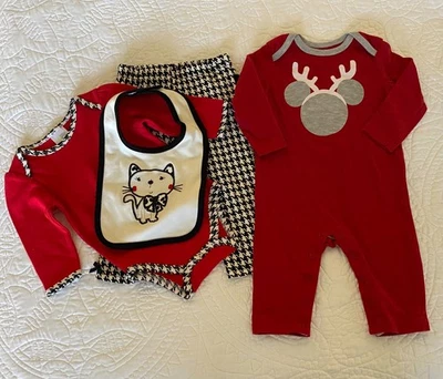 NUEVO SIN ETIQUETAS CONJUNTO BEBÉ NIÑA 3 PIEZAS Y RENO ROJO UNA PIEZA TALLA 6-9 MESES Foto 1 de 4