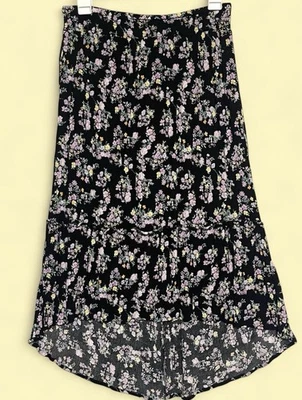 Hippie Rose Floral Fairy Black High-low Midi Skirt Size Large, Boho Whimsigoth - Image 1 of 4