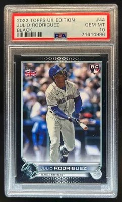 2022 Topps UK Edition Julio Rodriguez RC Black Rookie #44/125 Mariners PSA 10 - Image 1 of 2