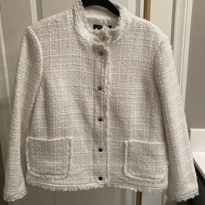 NWT Ann Taylor Boucle Tweed Structured Jacket - White & Cream 12P - Image 1 of 4
