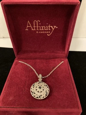 Vintage Affinity Diamonds Web Pendant w Blue Gemstone SS Necklace 21” - Image 1 of 4