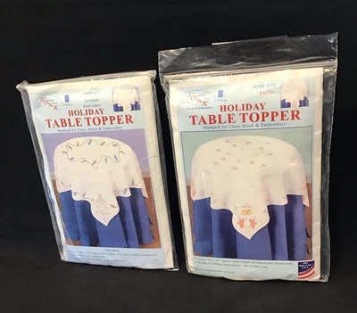 Lot of 2-JDNA Stamped White Table Topper 35" Square Christmas Easter - Image 1 of 4