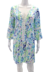 Lilly Pulitzer Damen Minikleid V-Ausschnitt Kurzarm Blumen Biesen Größe S - Bild 1 von 6